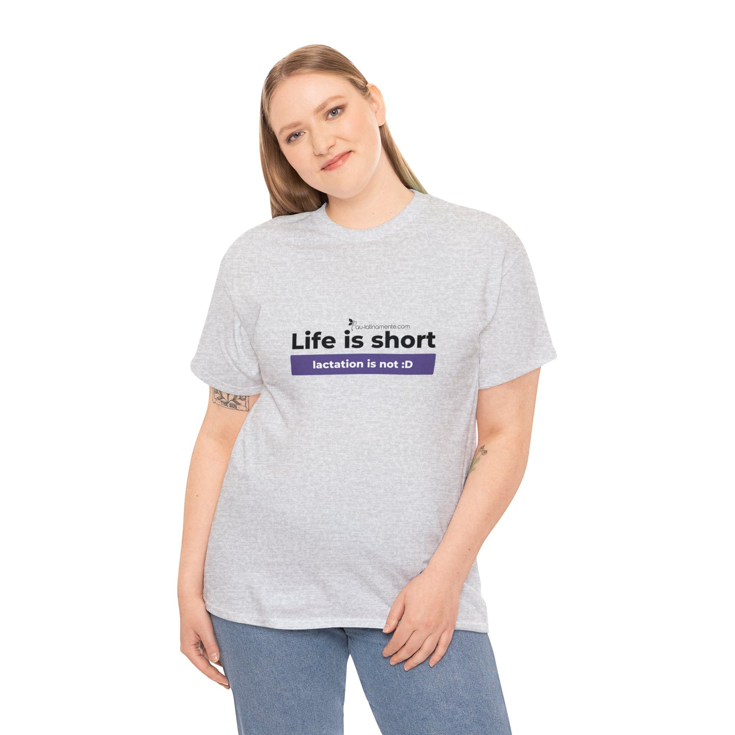Life is short, lactation is not (purple line) - Unisex Heavy Cotton Tee