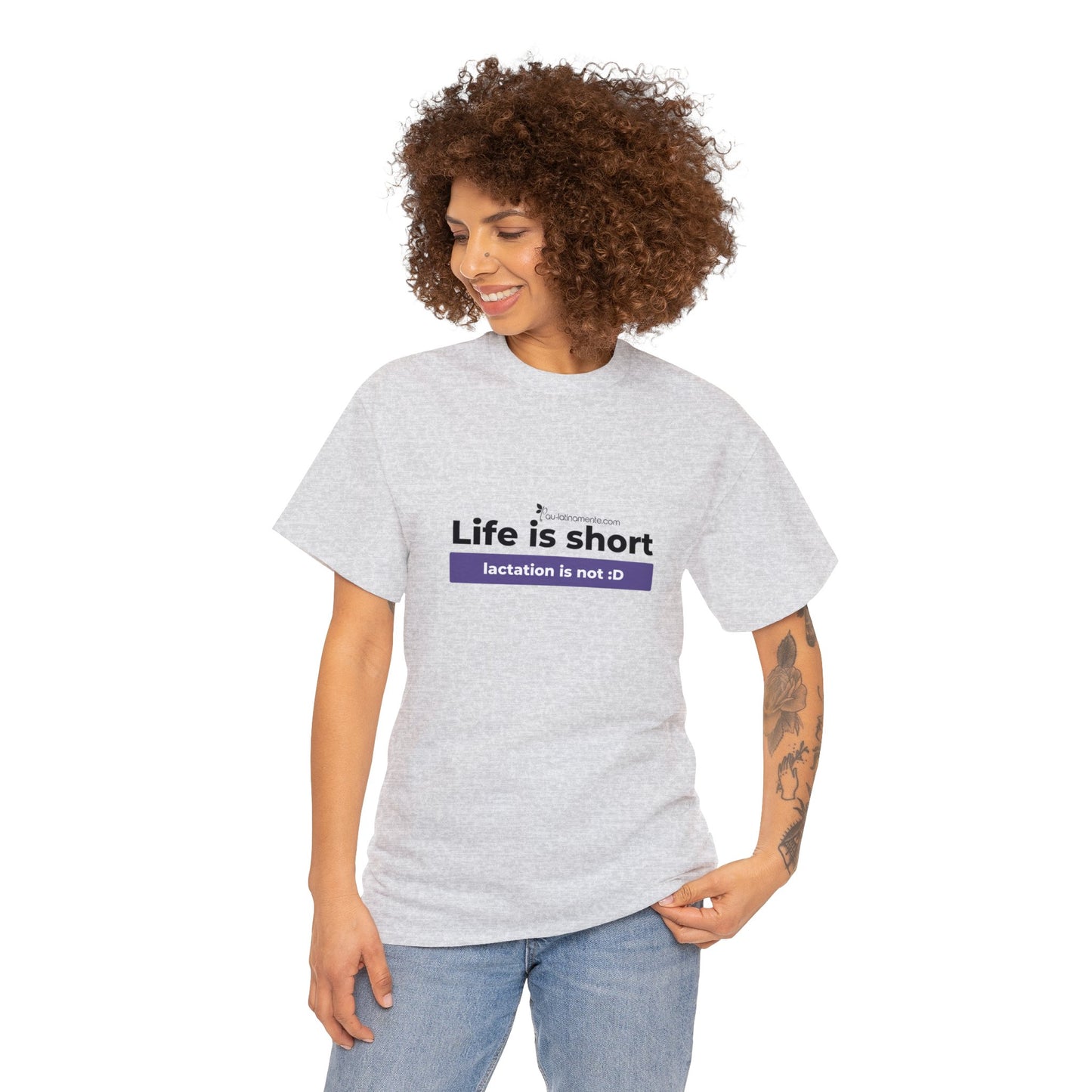 Life is short, lactation is not (purple line) - Unisex Heavy Cotton Tee